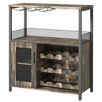 Wine Bar Cabinet with Detachable Rack, Glass Holders & Adjustable Shelves
