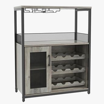 Wine Bar Cabinet with Detachable Rack, Glass Holders & Adjustable Shelves