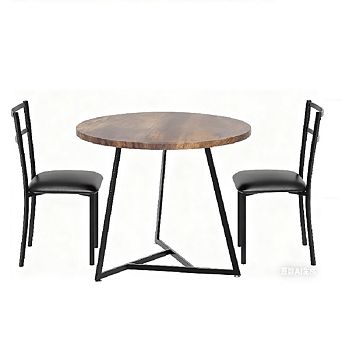 3 pc Round Dining Set for 2 with Upholstered Chairs, Small Space Rustic Table