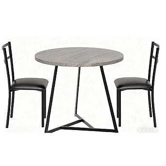 3 pc Round Dining Set for 2 with Upholstered Chairs, Small Space Rustic Table