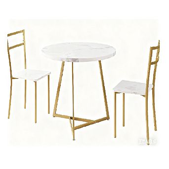3 pc Round Dining Set for 2 with Upholstered Chairs, Small Space Rustic Table