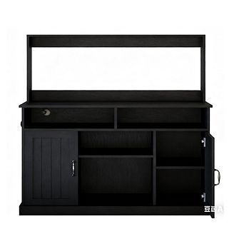 Farmhouse Coffee Bar Cabinet with Wine Rack, Power Outlet & Adjustable Shelves