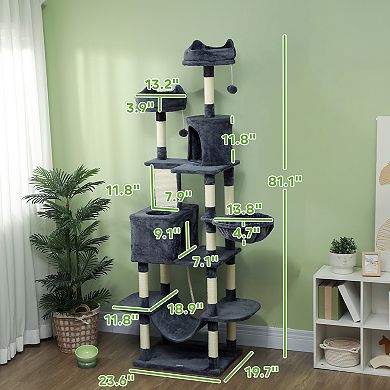 PawHut 81" Cat Tree w/ Cat Scratching Posts for Large Adult Cats,