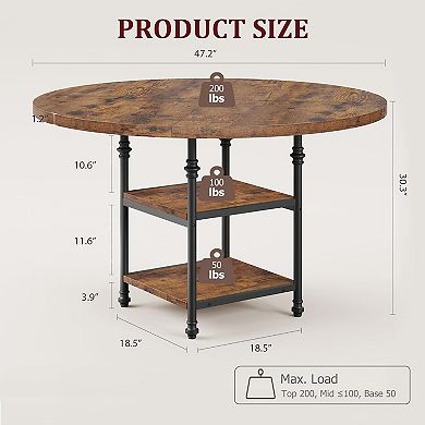 4-Person Round Dining Table with Storage Shelf & Metal Legs for Kitchen, Apartment