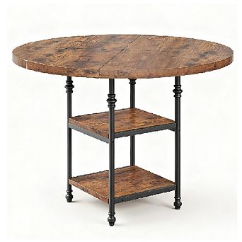 4-Person Round Dining Table with Storage Shelf & Metal Legs for Kitchen, Apartment