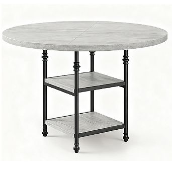 4-Person Round Dining Table with Storage Shelf & Metal Legs for Kitchen, Apartment