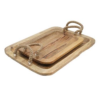 S/2 Tabari Wood Serving Trays with Jute Handle