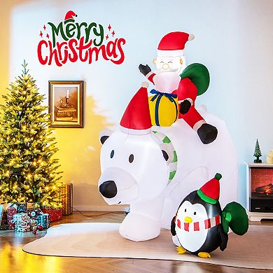 Gymax 7FT Christmas Inflatables LED Lighted Xmas Inflatable Polar Bear w/ Shaking Head