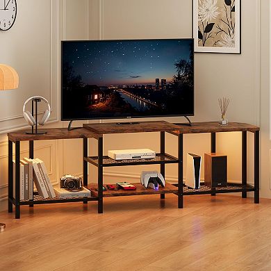 4-Shelf Corner TV Stand with Power Outlets & LED Lights, Media Console for Living Room
