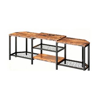 4-Shelf Corner TV Stand with Power Outlets & LED Lights, Media Console for Living Room