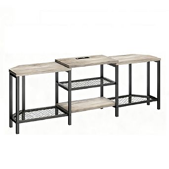 4-Shelf Corner TV Stand with Power Outlets & LED Lights, Media Console for Living Room