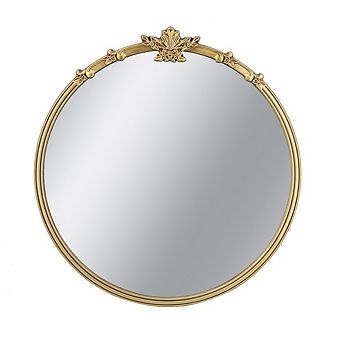 30x31" Round Wall Mirror With Gold Finish And Decorative Leaf Crest