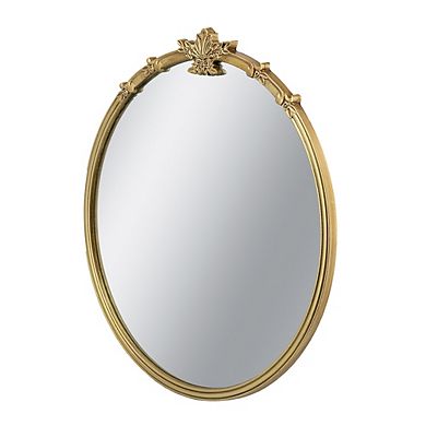 30x31" Round Wall Mirror With Gold Finish And Decorative Leaf Crest