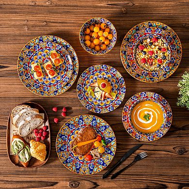 12-pcs Porcelain Dining Set for 4, incl. Dinner Plates, Dessert Plates, Bowls, Bohemian Style