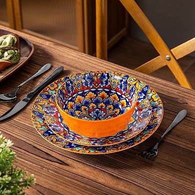 12-pcs Porcelain Dining Set for 4, incl. Dinner Plates, Dessert Plates, Bowls, Bohemian Style