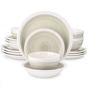 16 pc Stoneware Dinnerware Set, incl. Dinner Plates, Dessert Plates, Soup Plates, Bowls, for 4