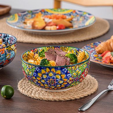 12-pcs Porcelain Dining Set for 4, incl. Dinner Plates, Dessert Plates, Bowls, Bohemian Style