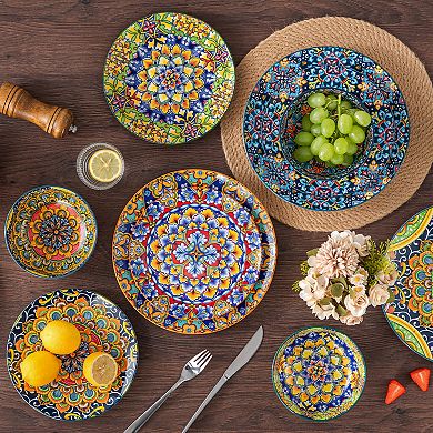 12-pcs Porcelain Dining Set for 4, incl. Dinner Plates, Dessert Plates, Bowls, Bohemian Style