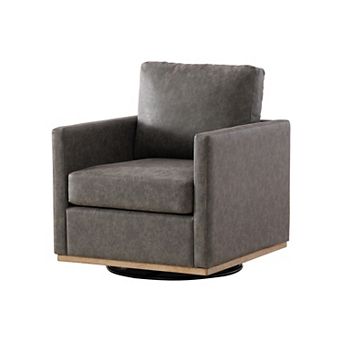 GOMYHOME Modern Square Swivel Accent Chair, Faux Leather Upholstered Living Room Club Chair