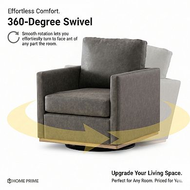 GOMYHOME Modern Square Swivel Accent Chair, Faux Leather Upholstered Living Room Club Chair