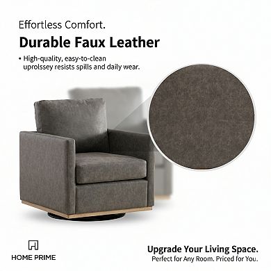 GOMYHOME Modern Square Swivel Accent Chair, Faux Leather Upholstered Living Room Club Chair