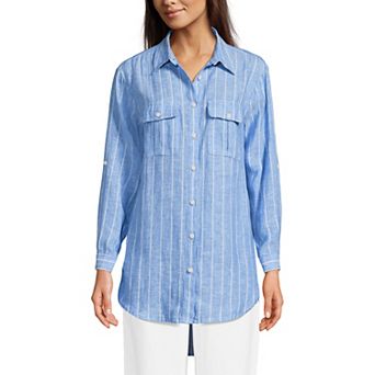 Women's Lands' End Linen Roll Sleeve Relaxed Tunic Top