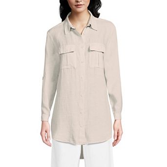 Women's Lands' End Linen Roll Sleeve Relaxed Tunic Top