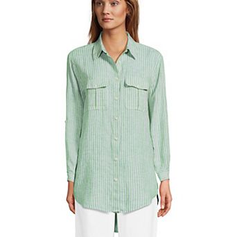 Women's Lands' End Linen Roll Sleeve Relaxed Tunic Top