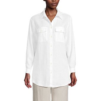 Women's Lands' End Linen Roll Sleeve Relaxed Tunic Top