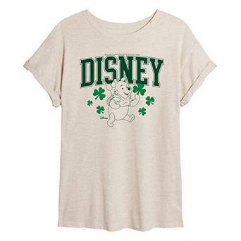 Juniors' Disney's Winnie The Pooh St. Patrick's Day Oversized Tee