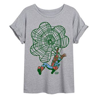 Juniors' Marvel Spider-Man Swinging Web Oversized Tee