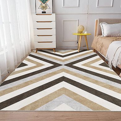 Washable Area Rug Large Geometric Rug for Living Room Stain & Water Resistant Foldable Low Pile Rugs