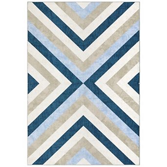 Washable Area Rug Large Geometric Rug for Living Room Stain & Water Resistant Foldable Low Pile Rugs