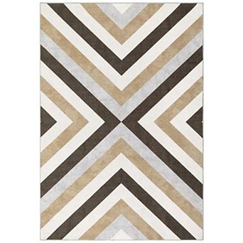 Washable Area Rug Large Geometric Rug for Living Room Stain & Water Resistant Foldable Low Pile Rugs