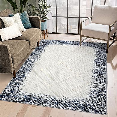 Area Rug Washable Rug Modern Bordered Carpet Rug Stain Resistant Non-Slip Accent Rug