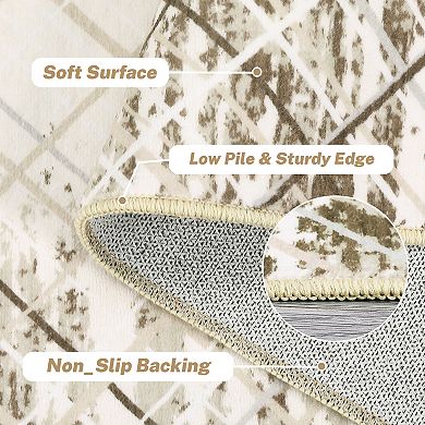 Area Rug Washable Rug Modern Bordered Carpet Rug Stain Resistant Non-Slip Accent Rug