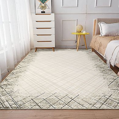 Area Rug Washable Rug Modern Bordered Carpet Rug Stain Resistant Non-Slip Accent Rug