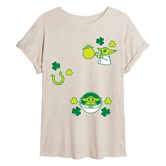Juniors' Star Wars The Mandalorian Grogu St. Patrick's Day Oversized Tee