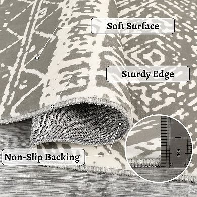 Boho Rug Machine Washable Rugs Anti-Slip Backing Rugs Geometric Bohemia Area Rug
