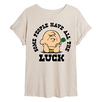Juniors' Peanuts Charlie Brown Some People Have All The Luck Oversized Tee