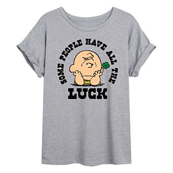 Juniors' Peanuts Charlie Brown Some People Have All The Luck Oversized Tee