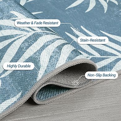 Outdoor Indoor Rug Modern Leaves Pattern Outdoor Patio Rug Low Pile Non-Shedding High Traffic Rug