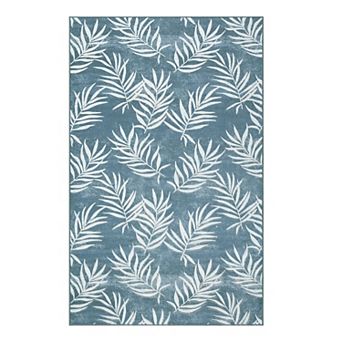 Outdoor Indoor Rug Modern Leaves Pattern Outdoor Patio Rug Low Pile Non-Shedding High Traffic Rug
