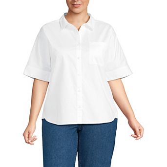 Plus Size Lands' End Cooling Elbow Sleeve Button Front Shirt