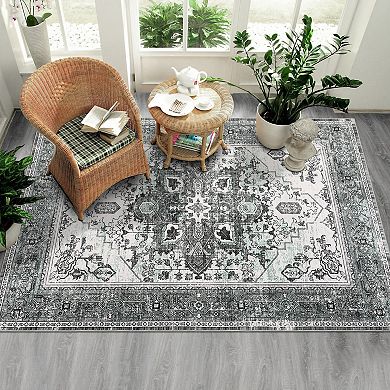 Boho Area Rug Machine Washable Area Rugs for Living Room Bedroom, Vintage Soft Boho Rug Carpet