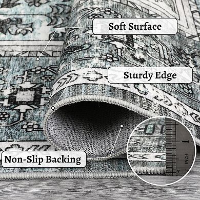 Boho Area Rug Machine Washable Area Rugs for Living Room Bedroom, Vintage Soft Boho Rug Carpet