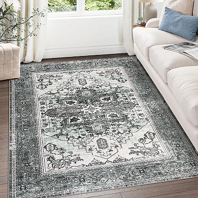 Boho Area Rug Machine Washable Area Rugs for Living Room Bedroom, Vintage Soft Boho Rug Carpet