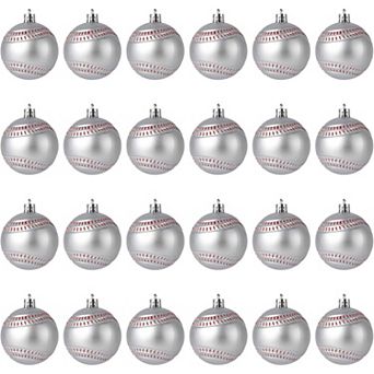 24 pc Sports Theme Christmas Ball Ornaments Set - Glitter Football Baseball Basketball Soccer