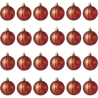 24 pc Sports Theme Christmas Ball Ornaments Set - Glitter Football Baseball Basketball Soccer