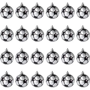 24 pc Sports Theme Christmas Ball Ornaments Set - Glitter Football Baseball Basketball Soccer